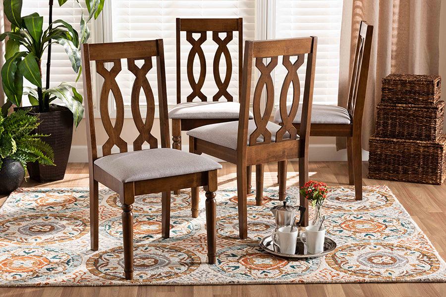 Wholesale Interiors Dining Chairs - Cherese Grey Fabric Upholstered Walnut Brown Finished 4-Piece Wood Dining Chair Set