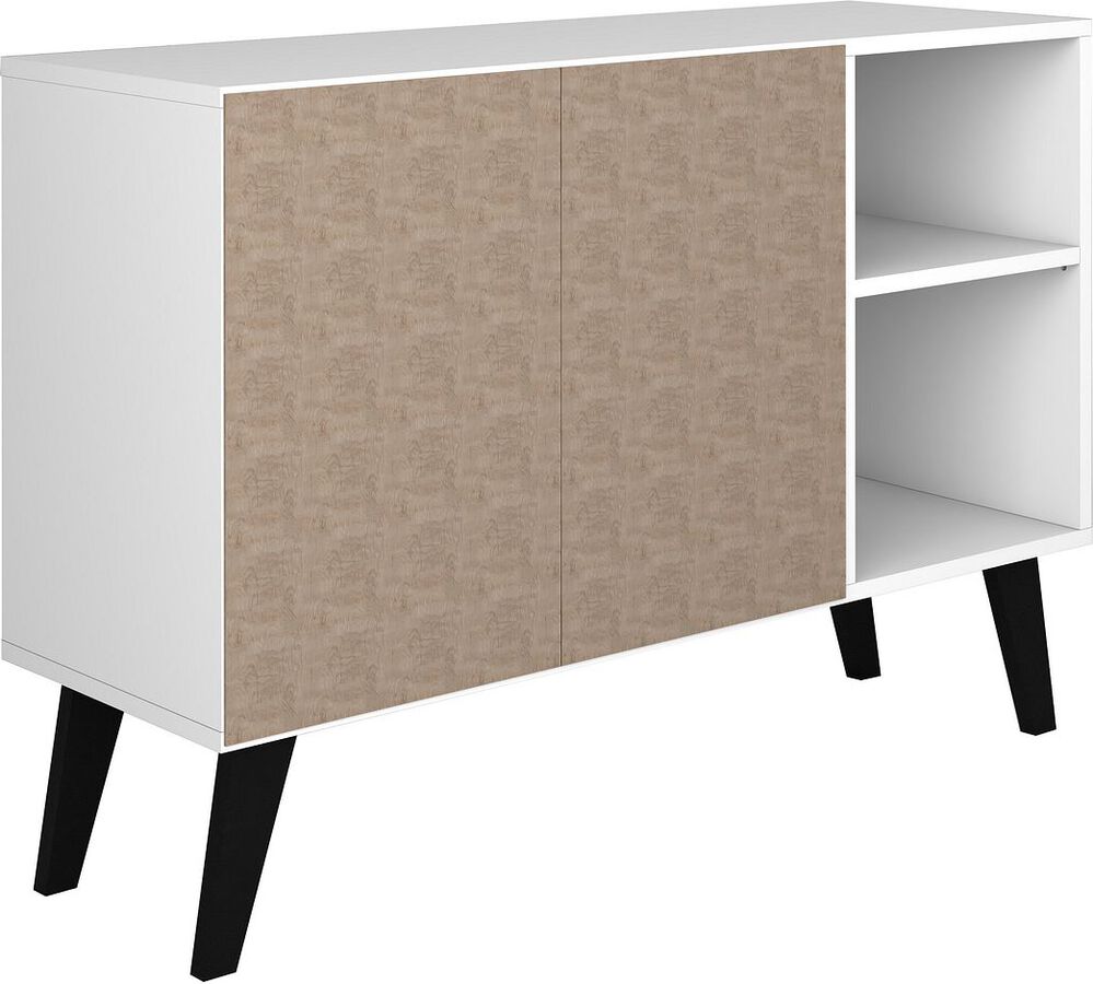 Manhattan Comfort Buffets & Sideboards - Mid-Century- Modern Amsterdam 35.43" Sideboard with 4 Shelves in White