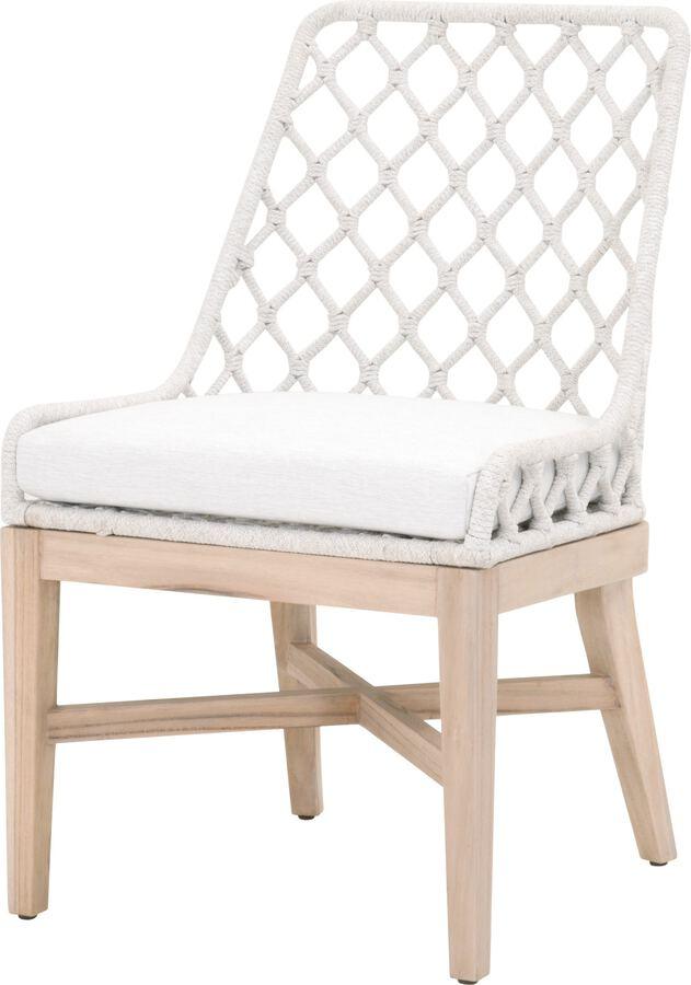 Essentials For Living Outdoor Dining Chairs - Lattis Outdoor Dining Chair White Speckle Flat Rope & Seat, Gray Teak