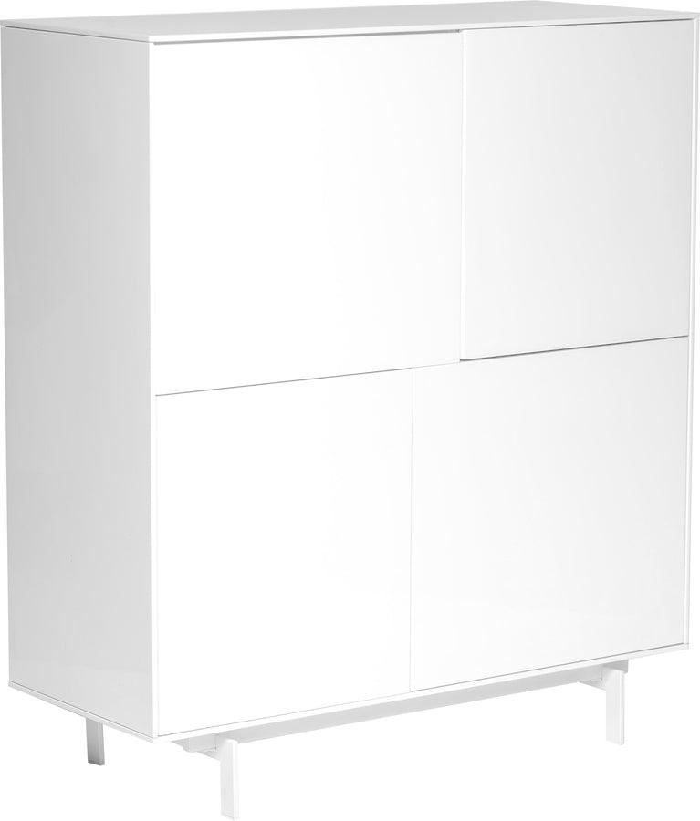 Euro Style Buffets & Cabinets - Birmingham 43" Cabinet Stand in High Gloss White Lacquer with White Steel Base