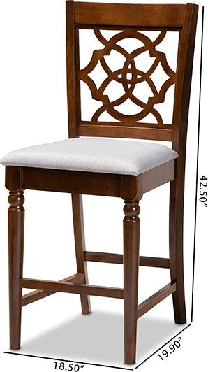 Wholesale Interiors Barstools - Oscar Contemporary Grey Fabric and Brown Wood 2-Piece Counter Height Pub Chair Set