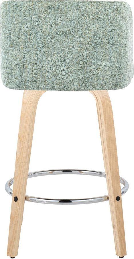 Lumisource Barstools - Toriano 26" Fixed Height Counter Stool With Swivel In Natural Wood & Light Green (Set of 2)