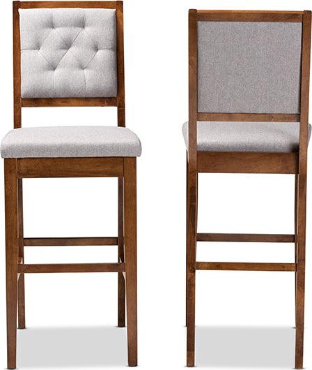 Wholesale Interiors Barstools - Gideon Contemporary Grey Fabric and Walnut Brown Wood 2-Piece Bar Stool Set