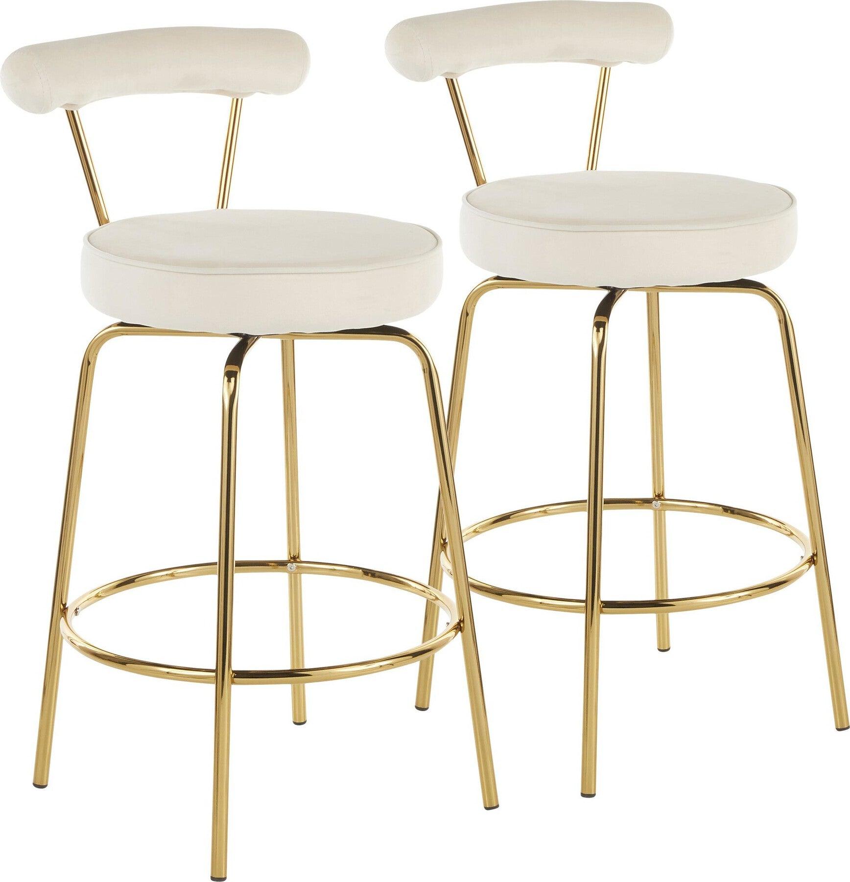 Lumisource Barstools - Rhonda Counter Stool Gold & Cream (Set of 2)
