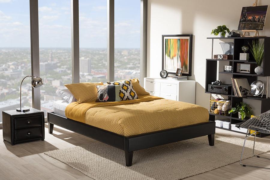Wholesale Interiors Beds - Lancashire Black Faux Leather Upholstered Full Size Bed Frame With Tapered Legs