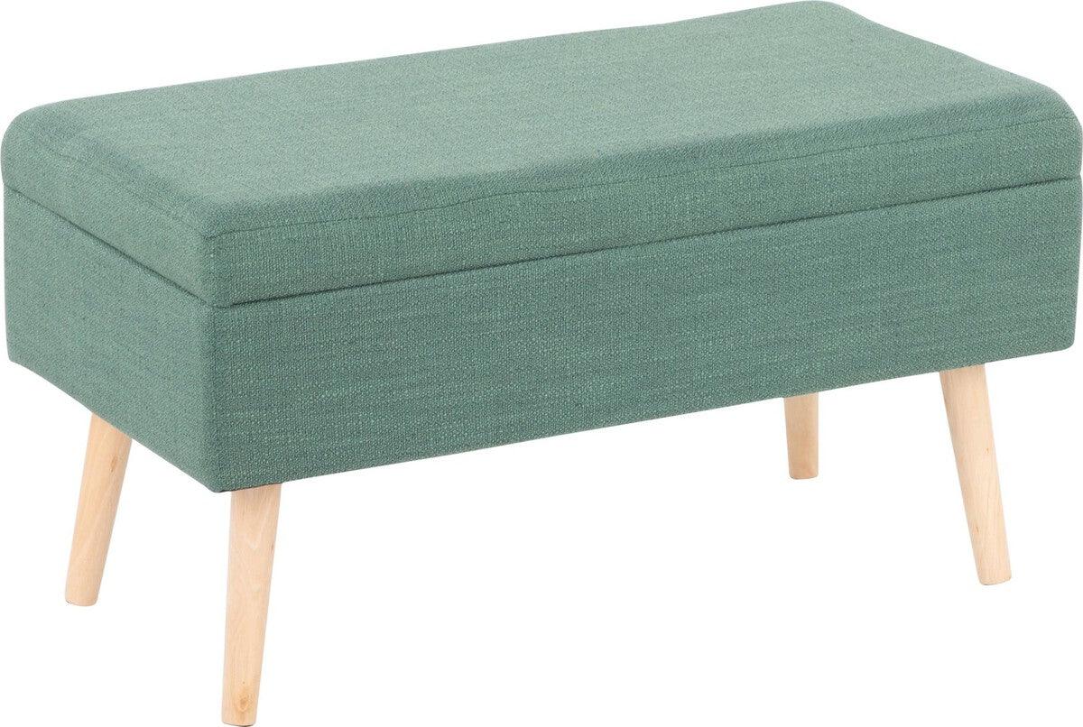 Lumisource Benches - Storage Contemporary Bench in Natural Wood and Green Fabric
