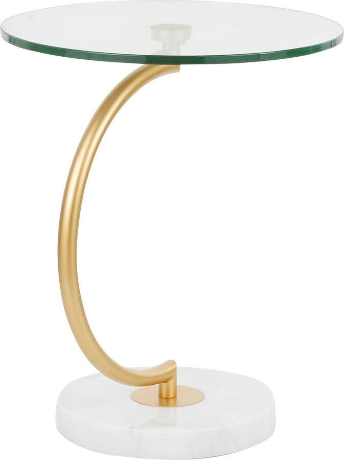 Lumisource Side & End Tables - C End Contemporary Table in White Marble, Gold Metal and Clear Glass