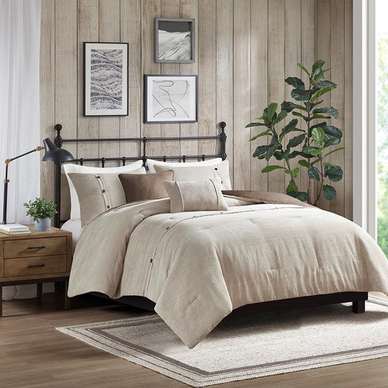 Olliix.com Comforters & Blankets - 5 Piece Corduroy Comforter Set Tan Cal King