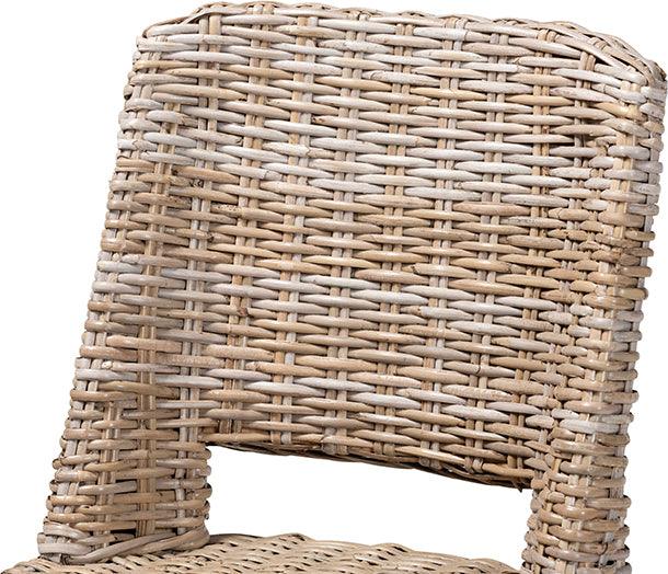 Wholesale Interiors Dining Chairs - Magy Modern Bohemian Grey Rattan and Natural Brown Wood 2-Piece Dining Chair Set