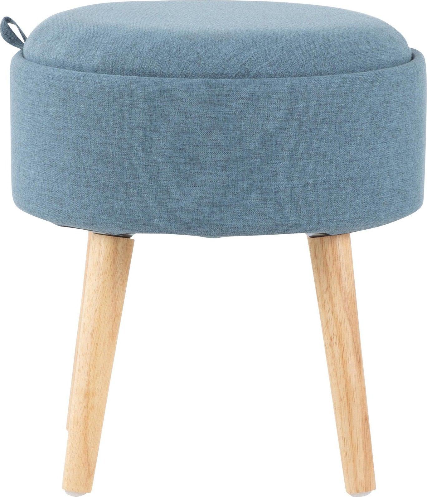 Lumisource Ottomans & Stools - Tray Contemporary Stool Natural Wood & Blue Fabric