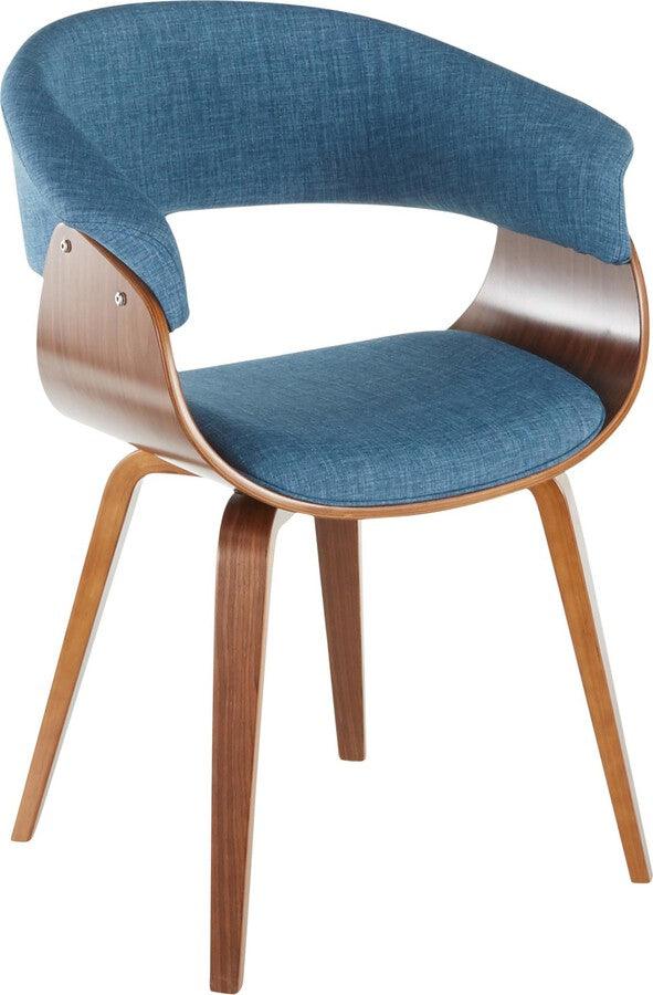 Lumisource Dining Chairs - Vintage Mod Mid-Century Modern Dining/Accent Chair in Walnut & Blue Fabric