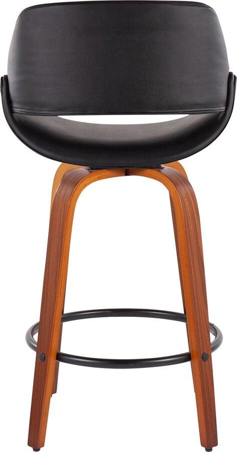 Lumisource Barstools - Fabrico Fixed-Height Counter Stool In Walnut Wood With Round Black & Black Faux Leather (Set of 2)