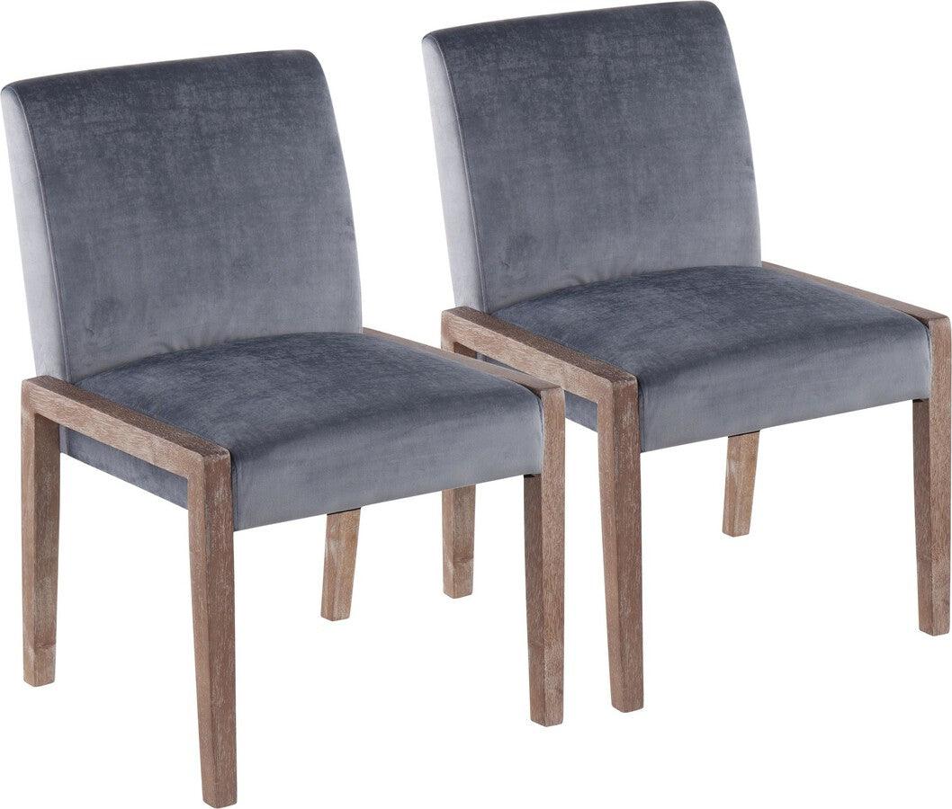 Lumisource Accent Chairs - Carmen Contemporary Chair In White Washed Wood & Crushed Blue Velvet (Set of 2)