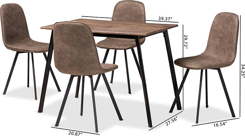 Wholesale Interiors Dining Sets - Filicia Modern Grey Faux Leather Effect Fabric Upholstered and Black Metal 5-Piece Dining Set