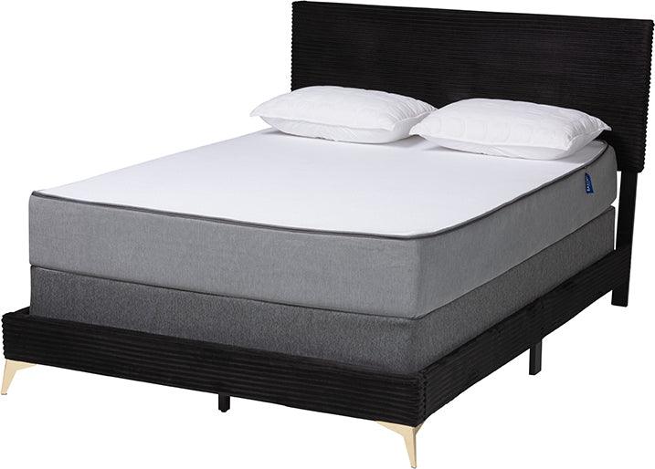 Wholesale Interiors Beds - Abberton Modern and Contemporary Black Velvet and Gold Metal Queen Size Panel Bed