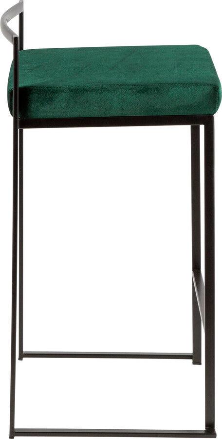 Lumisource Barstools - Fuji Contemporary Stackable Counter Stool in Black with Green Velvet Cushion - Set of 2