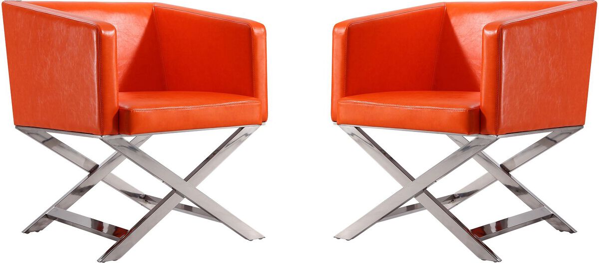 Manhattan Comfort Accent Chairs - Hollywood Orange and Polished Chrome Faux Leather Lounge Accent Chair (Set of 2)