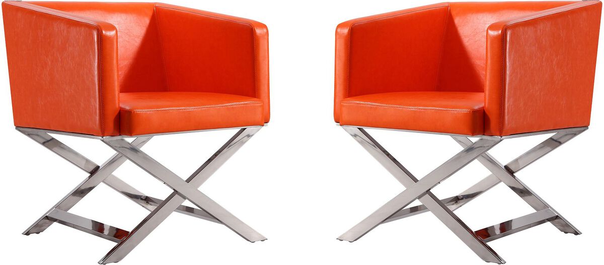 Manhattan Comfort Accent Chairs - Hollywood Orange and Polished Chrome Faux Leather Lounge Accent Chair (Set of 2)