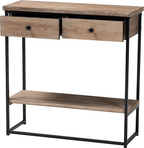 Wholesale Interiors Consoles - Silas Modern Industrial Natural Brown Finished Wood and Black Metal 2-Drawer Console Table