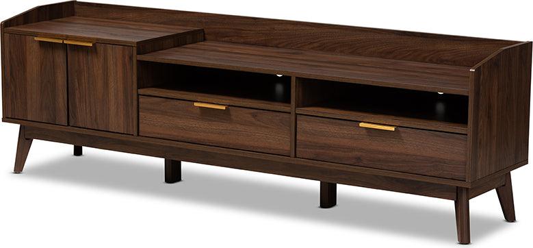 Wholesale Interiors TV & Media Units - Lena Mid-Century Modern Walnut Brown Finished 2-Drawer Wood TV Stand