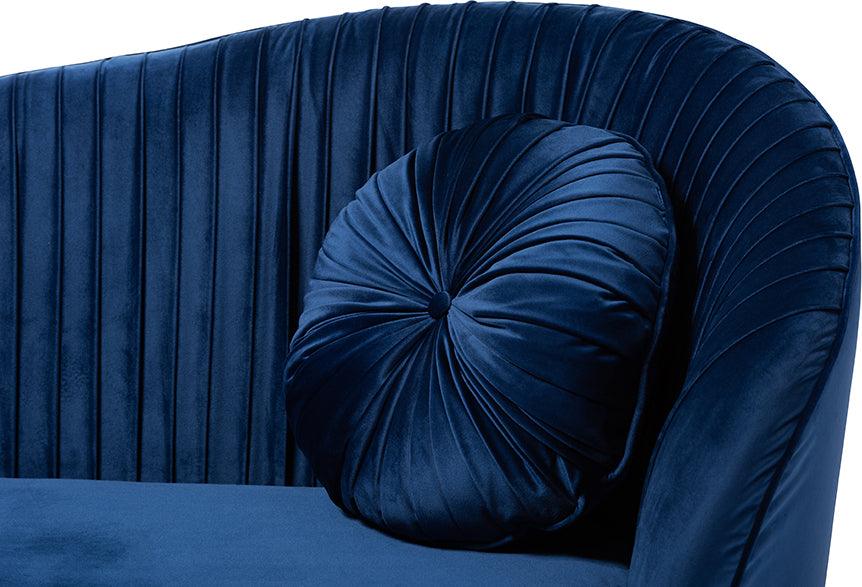 Wholesale Interiors Sofas & Couches - Nevena Glam Royal Blue Velvet Fabric Upholstered Gold-Finished Sofa