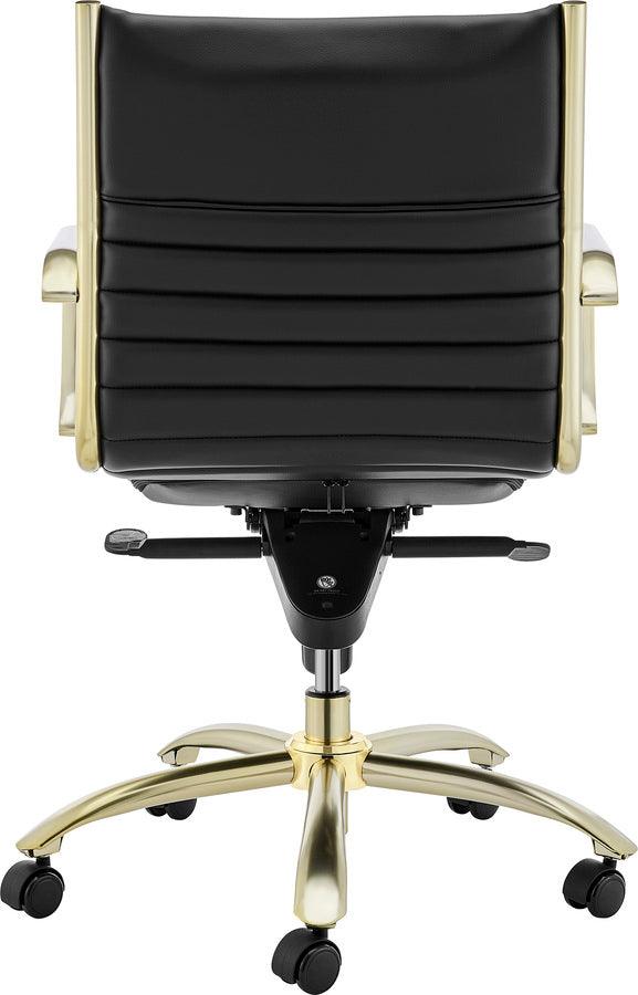 Euro Style Task Chairs - Dirk Low Back Office Chair Black & Matte Brushed Gold