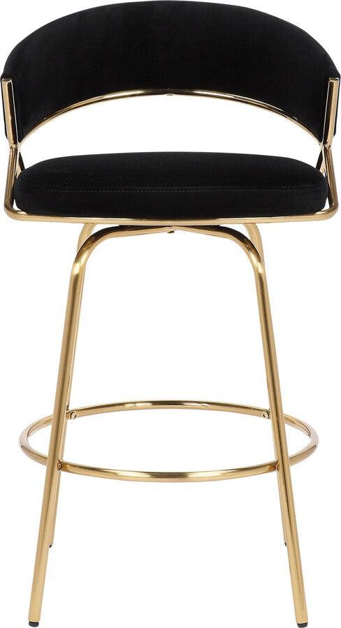 Lumisource Barstools - Jie Glam Fixed-Height Counter Stool In Gold Metal & Black Velvet (Set of 2)