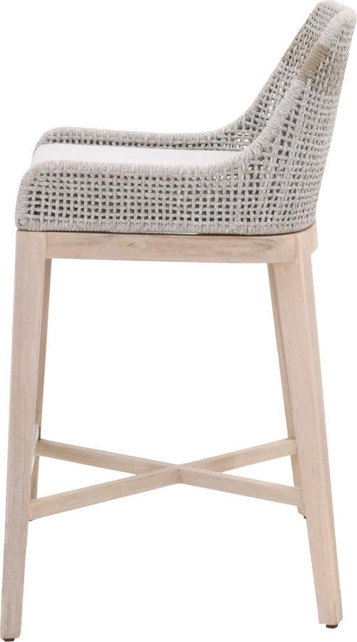 Essentials For Living Outdoor Barstools - Tapestry Outdoor Barstool Taupe & White Flat Rope, Taupe Stripe, Pumice, Gray Teak