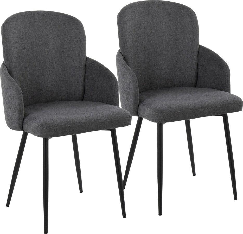 Lumisource Dining Chairs - Dahlia Contemporary Dining Chair In Black Metal & Grey Fabric With Chrome Accent (Set of 2)
