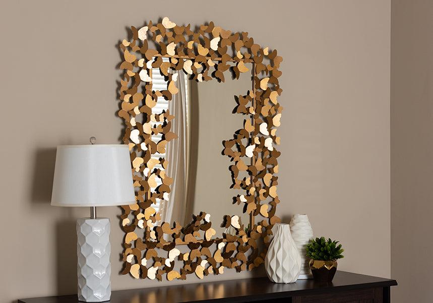 Wholesale Interiors Mirrors - Idalia Modern and Contemporary Antique Gold Finished Butterfly Accent Wall Mirror