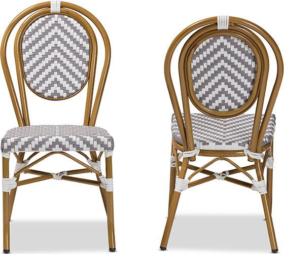 Wholesale Interiors Outdoor Dining Chairs - Alaire Indoor and Outdoor Grey and White Bamboo Style Stackable 2-Piece Bistro Dining Chair Set