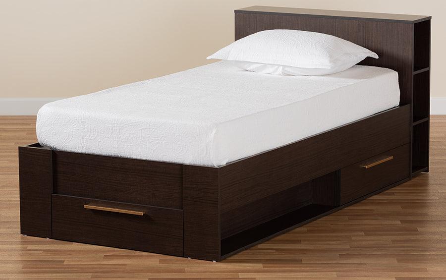 Wholesale Interiors Beds - Carlson Modern and Contemporary Brown Wood Twin Size 3-Drawer Platform Storage Bed