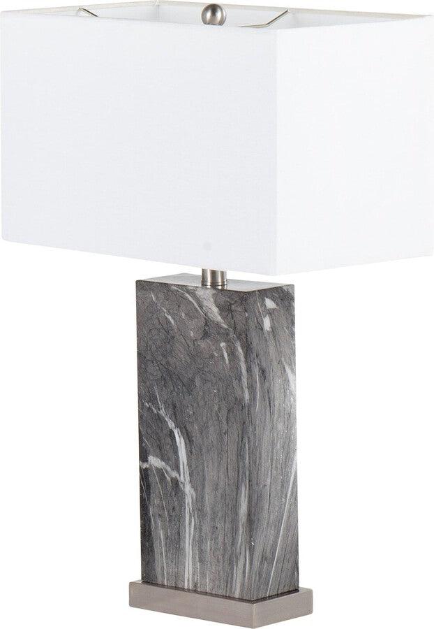 Lumisource Table Lamps - Cory Contemporary Table Lamp In Black Marble & Stainless Steel With White Linen Shade