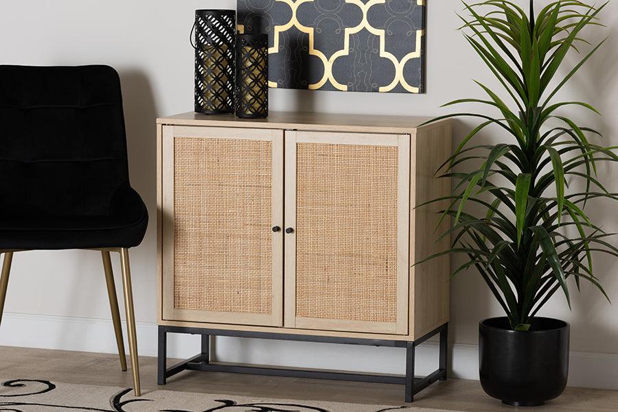 Wholesale Interiors Sideboards - Caterina Natural Brown Finished Wood and Natural Rattan 2-Door Storage Cabinet