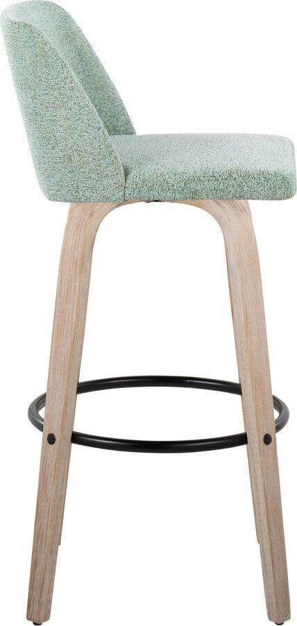 Lumisource Barstools - Toriano 30" Fixed Height Barstool With Swivel In White-Washed Wood & Light Green Fabric (Set of 2)