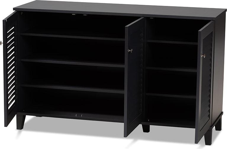Wholesale Interiors Shoe Storage - Coolidge Modern and Contemporary Dark Grey Finished 8-Shelf Wood Shoe Storage Cabinet