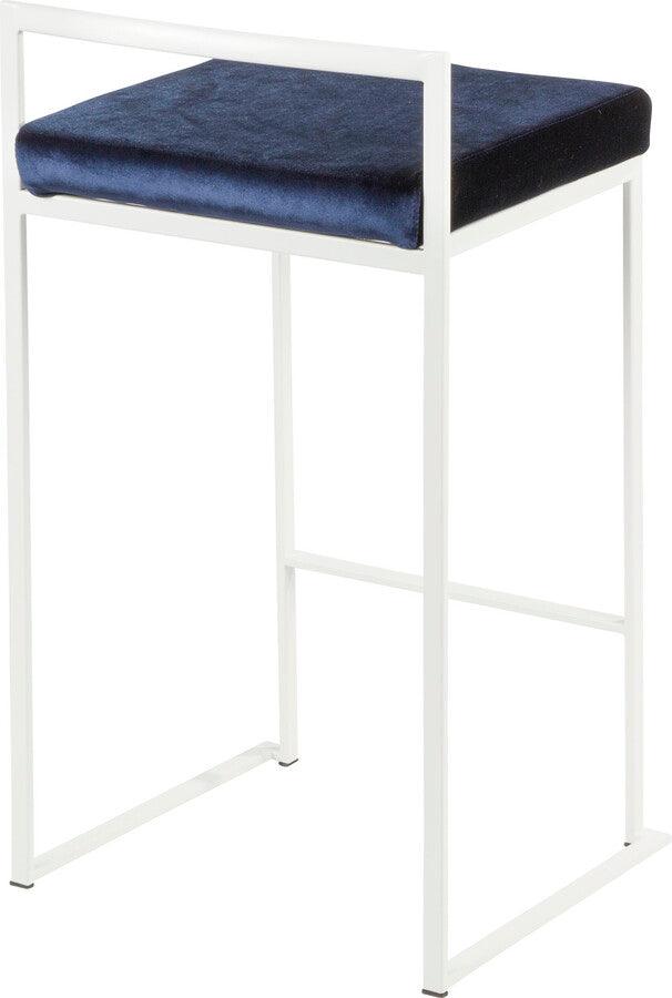 Lumisource Barstools - Fuji Contemporary Stackable Counter Stool in White with Blue Velvet Cushion - Set of 2