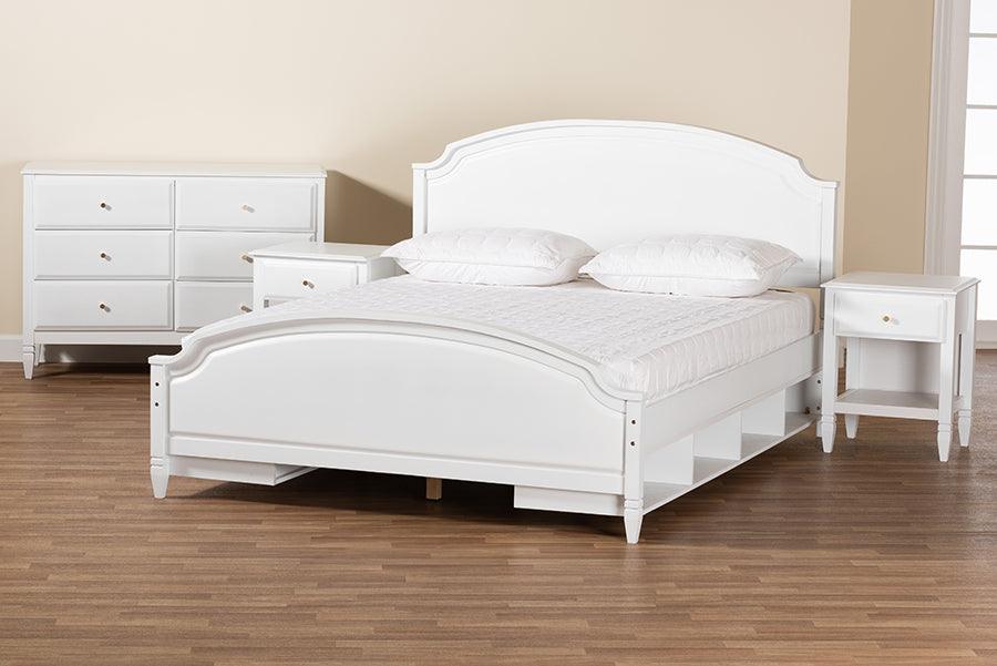 Wholesale Interiors Bedroom Sets - Elise Classic and Transitional White Finished Wood Queen Size 4-Piece Bedroom Set