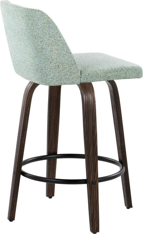 Lumisource Barstools - Toriano 26" Fixed Height Counter Stool With Swivel In Walnut Wood & Light Green Fabric (Set of 2)