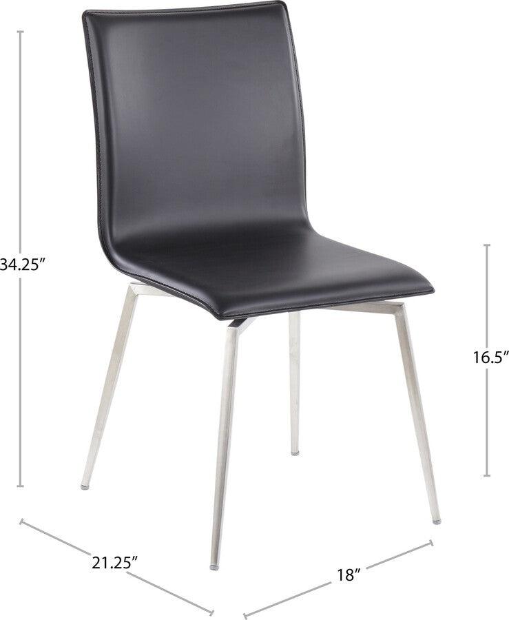 Lumisource Dining Chairs - Mason Contemporary Upholstered Chair in Brushed Stainless Steel and Black Faux Leather - Set of 2