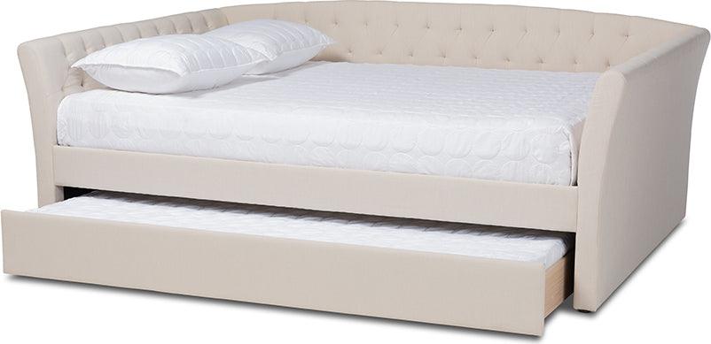 Wholesale Interiors Beds - Delora Contemporary Beige Fabric Full Size Daybed with Roll-Out Trundle Bed