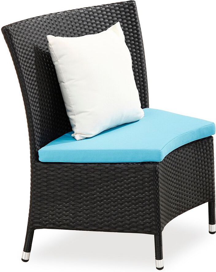 Manhattan Comfort Outdoor Dining Sets - Nightingdale Black 7-Piece Rattan Outdoor Dining Set with Sky Blue & White Cushions