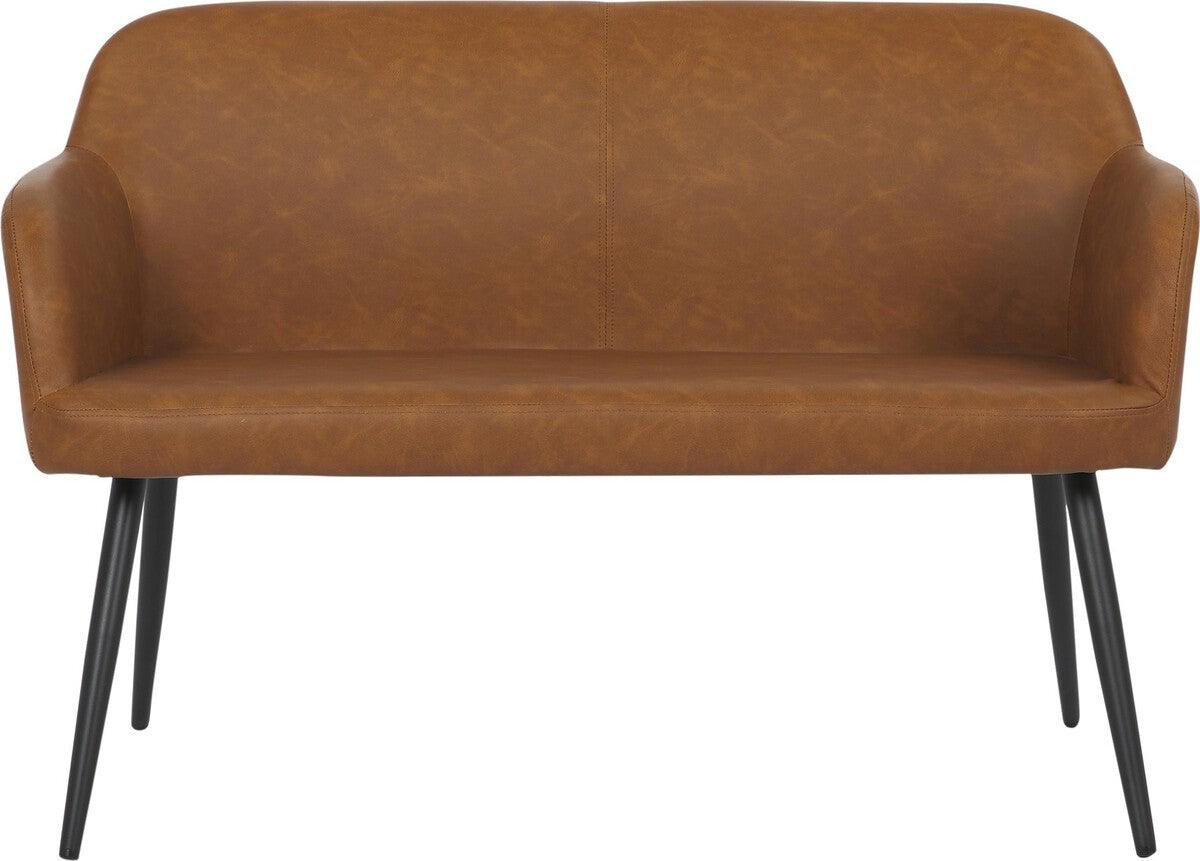 Lumisource Benches - Daniella Industrial High Back Bench in Black Steel and Camel Faux Leather