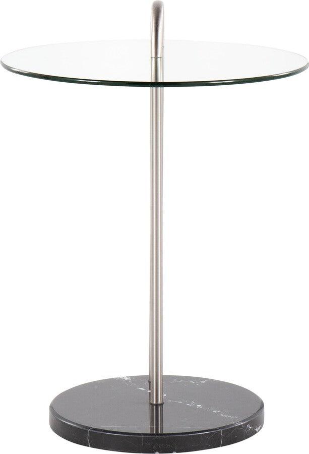 Lumisource Side & End Tables - Claire Contemporary/Glam Side Table In Black Marble & Brushed Nickel With Clear Glass Top