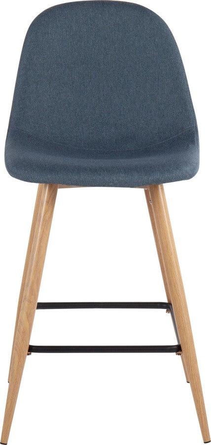 Lumisource Barstools - Pebble Counter Stool In Natural Metal & Blue Fabric (Set of 2)
