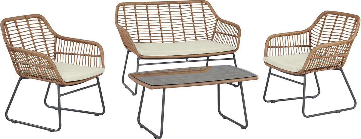 Manhattan Comfort Outdoor Conversation Sets - Antibes 2.0 Patio 4- Person Conversation Set with Coffee Table with Cream Cushions