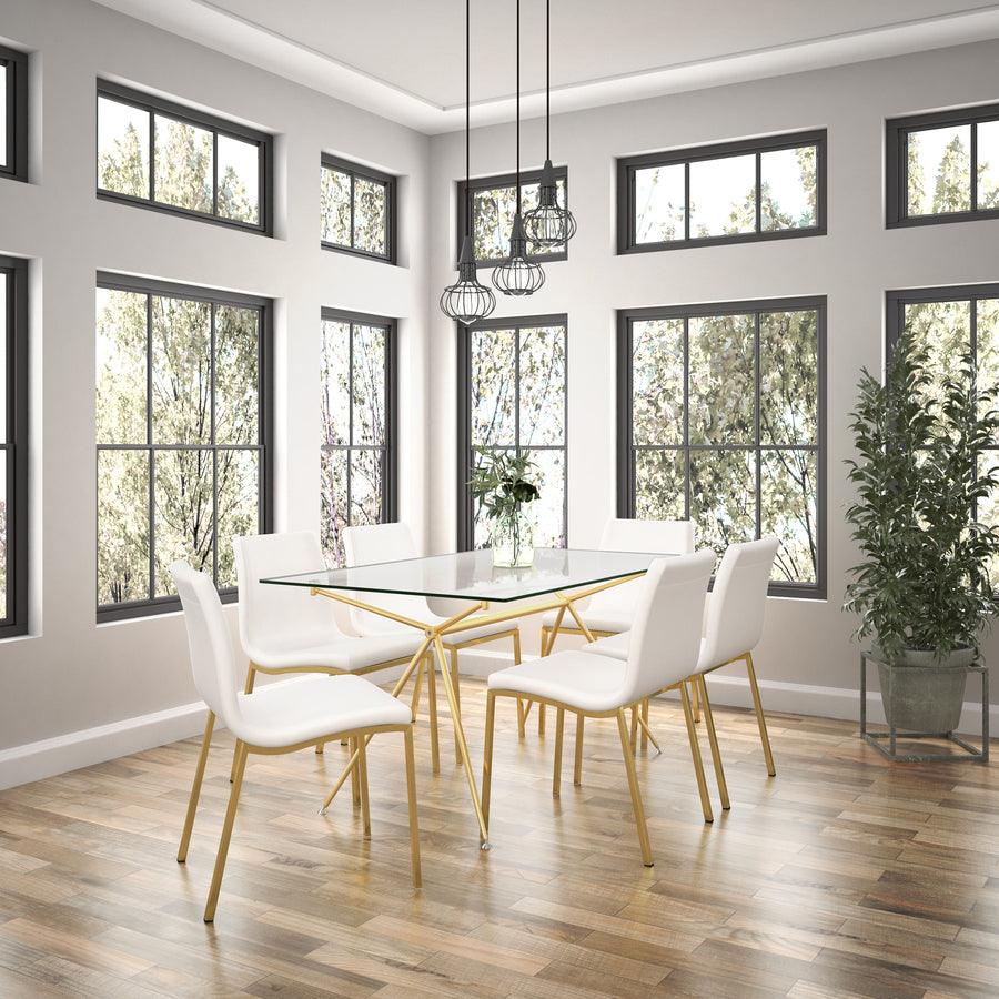 Euro Style Dining Tables - Atos 60" Rectangle Dining Table/Desk with Clear Tempered Glass Top and Matte Brushed Gold Base