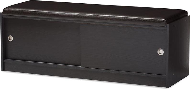 Wholesale Interiors Shoe Storage - Clevedon Dark Brown Wood Entryway Storage Cushioned Bench Shoe Rack Cabinet Organizer