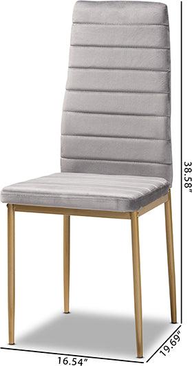 Wholesale Interiors Dining Chairs - Armand Grey Velvet Fabric Upholstered and Gold Finished Metal 4-Piece Dining Chair Set