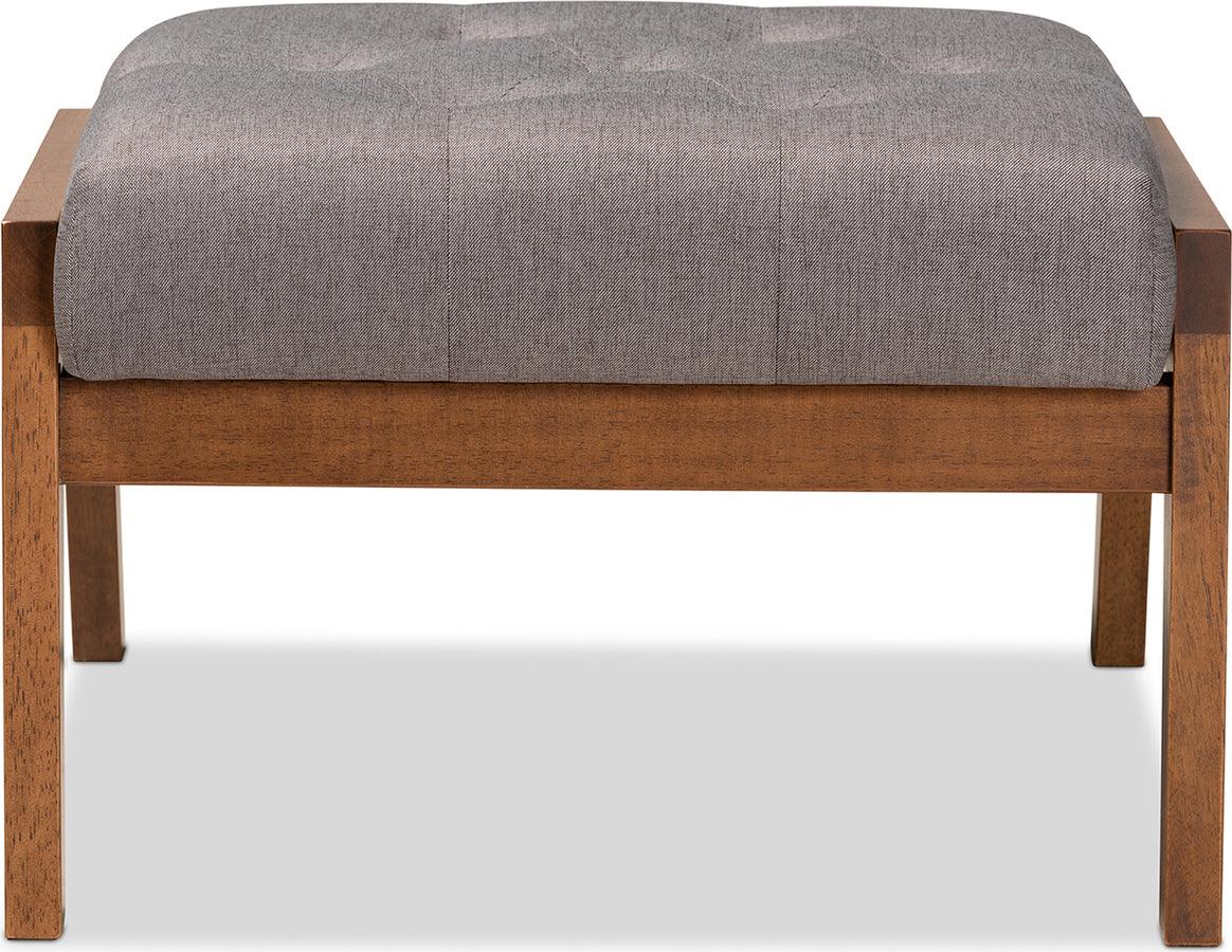Wholesale Interiors Ottomans & Stools - Naeva Mid-Century Modern Gray Fabric Upholstered Walnut Finished Wood Footstool
